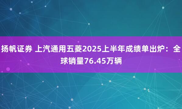 扬帆证券 上汽通用五菱2025上半年成绩单出炉：全球销量76.45万辆